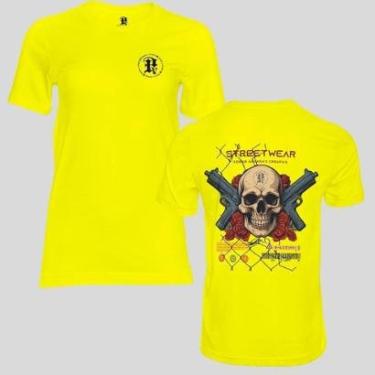 Imagem de Camiseta Masculina Algodão Premium Pega a Visão Básica Estampada Caveira Flores-Masculino