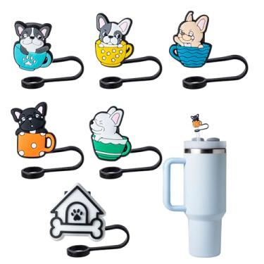 Imagem de 6 capas de canudo para cães Stanley Cup, tampa de canudo de 0,4 pol/10 mm de diâmetro, compatível com copo Stanley 20 30 e 40 0z, tampas de canudo à prova de poeira para garrafa de água..