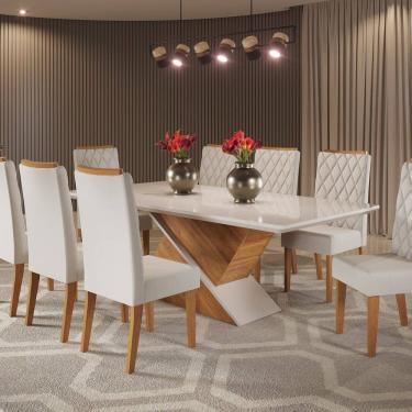 Imagem de Mesa de Jantar Retangular 200x90 Noble com 8 Cadeiras Iza Mel/Off Whiti