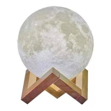 Imagem de Luminária Lua Cheia 3D Abajur Usb Touch 3 Cores Suporte - Vitoria Tren