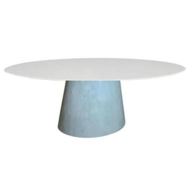 Imagem de Mesa de Jantar Cone Oval 244x137cm Tampo Madeira Laqueada Base Cimento