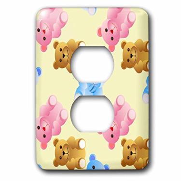 Imagem de 3dRose Lsp_165749_6 Padrão de ursinho de pelúcia fofo com ursinhos de pelúcia rosa marrom azul na tampa de interruptor de luz creme