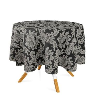 Imagem de Toalha de Mesa Redonda em Tecido Jacquard Preto e Cru Medalhão Tradici