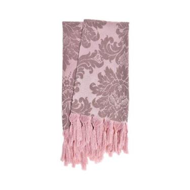 Imagem de Manta para sofá em Tecido Jacquard Rose e Marrom Medalhão Tradicional 