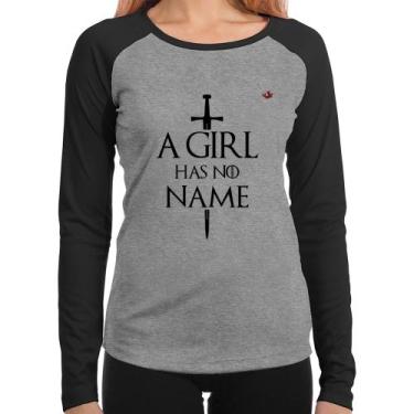 Imagem de Baby Look Raglan A girl has no name Manga Longa - Foca na Moda, Cinza,
