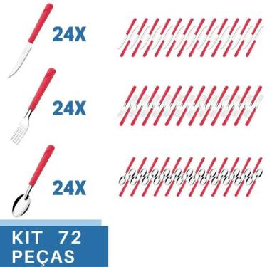 Imagem de 72 Talher Faca Garfo Colher Inox Vermelho Luna Restaurante - Taumer, L