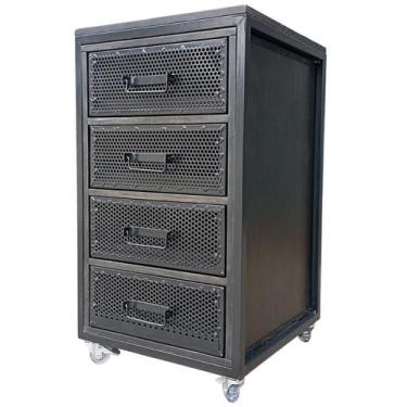 Imagem de Gaveteiro Industrial Black com Chapas de Ferro - 4 Gavetas e 4 Rodízio