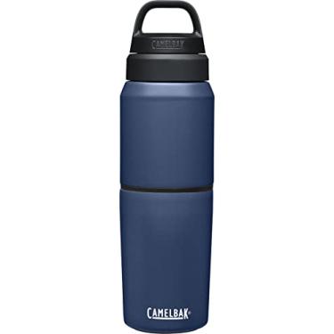 Imagem de CamelBak Garrafa de água e copo de viagem MultiBev – Aço inoxidável isolado a vácuo – Azul-marinho – Garrafa de 500 ml e copo de 355 ml