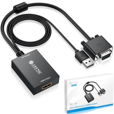 Imagem de eSynic Adaptador profissional VGA para HDMI 1080p VGA para conversor de cabo HDMI ABS macho para HDMI fêmea suporta alimentação USB e saída de áudio com modos de espelho e extensão para laptop para