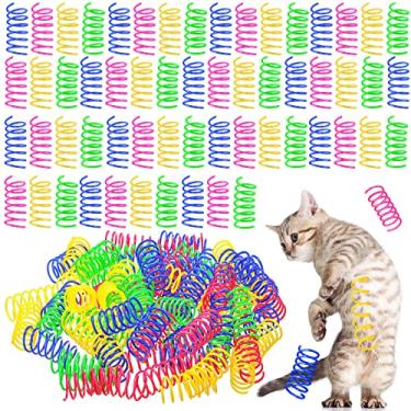 Imagem de Yunsailing 300 peças de brinquedo de mola para gatos, brinquedos espirais interativos para ambientes internos, molas de plástico coloridas, bobina para caça de gatinhos, mordida