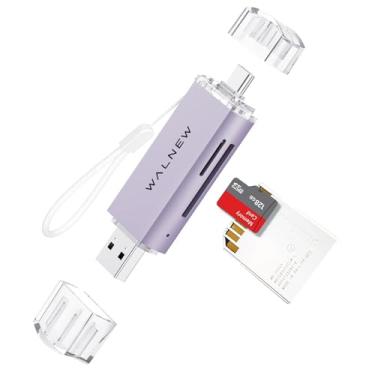 Imagem de Leitor de cartão SD/Micro-SD, WALNEW USB 3.0 e adaptador de cartão de memória USB-C para SD/TF para Mac, MacBook, computador/PC, laptop, iPad, telefone Android Samsung Galaxy, suporte UHS-I SDHC/SDXC/MicroSDHC/MicroSDHC/MicroSDXC
