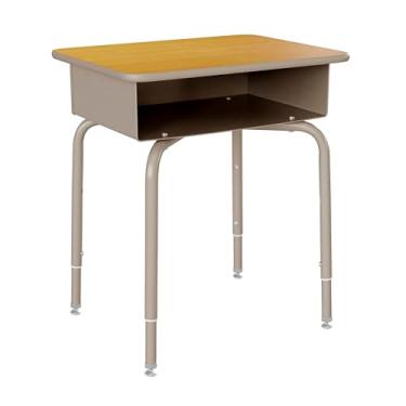 Imagem de Flash Furniture Billie Student Desk – Mesa escolar frontal aberta – Moldura de metal prateada – 61 cm L x 45 cm P Altura ajustável, durável para escola ou aprendizagem remota
