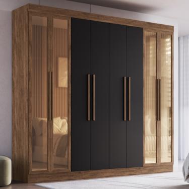 Imagem de Guarda Roupa Casal com Vidro Reflecta 8 Portas 100 MDF Chicago Doripel - Castanho Preto