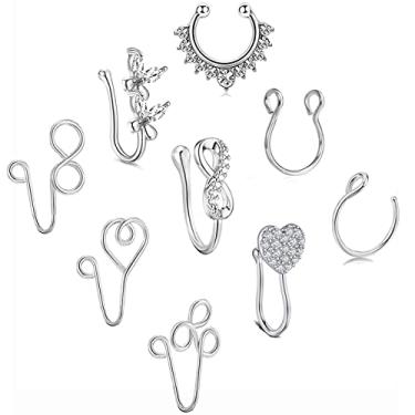 Imagem de VitaCool Piercing de nariz falso, piercing de nariz falso, piercing magnético de septo, aço inoxidável, zircônia cúbica, falso, nariz, orelha, lábios, joias não perfuradas, para mulheres e homens