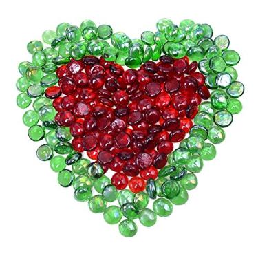 Imagem de Kissvian Mármores/pedras preciosas/contas de vidro plano para decoração de casa, enchimento de vasos, mesa e aquário de artesanato artístico – 17-20 mm, aproximadamente 3/10.2 cm), vermelho e verde