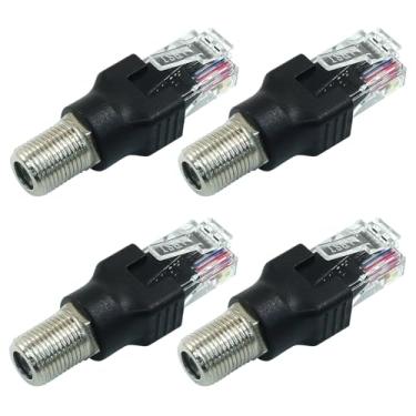 Imagem de Jiozermi Adaptador conversor RF para RJ45, adaptador coaxial para Ethernet coaxial Rf F fêmea para conversor macho RJ45 para testador de linha (preto)