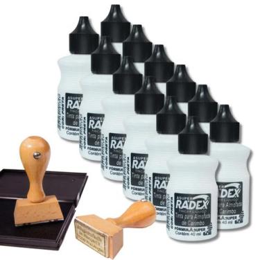 Imagem de Kit 12 Tinta Almofada Para Carimbo Preta 40ml Alto Rendimento Radex - 