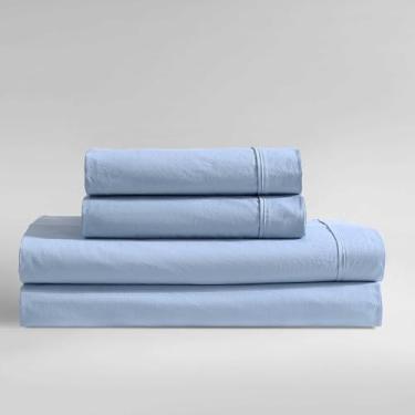 Imagem de Calvin Klein - Lençóis de solteiro, conjunto de cama de percal de algodão com fronha combinando, bolsos profundos, roupa relaxada lavada, essencial para dormitório (azul percal lavado)