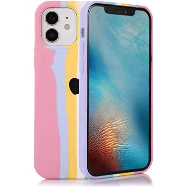 Imagem de Capa de silicone arco-íris compatível com iPhone 12 | iPhone 12 Pro 6,1 polegadas, capa amortecedora de proteção total macia de gel de silicone macio para mulheres e meninas - A1