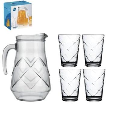 Imagem de Jogo Jarra De Vidro 1.6 Lts Para Suco Água Com 4 Copos 280ml - Nadir