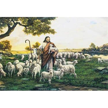 Imagem de Laeacco Crepúsculo pastor e ovelhas rebanho pasto fresco pano de fundo vinil 2,1 x 1,5 m Jesus Cristo tema Natal história história igreja atividades cristãs tiro interior decoração papel de parede