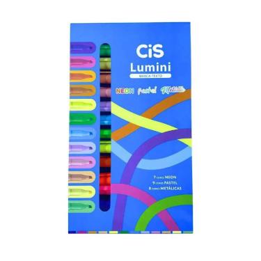 Imagem de Kit Marca Texto Cis Lumini Neon Pastel Metálica com 24 Cores