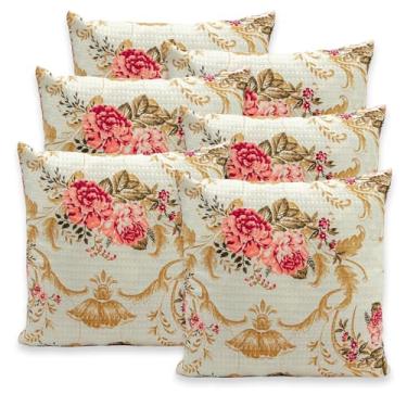 Imagem de Kit 6 Capas de Almofadas Lisas e Estampadas 40x40 C/Zíper Piquet Favinho Decoração Luxo (ROSAS)
