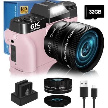 Imagem de Câmera digital 6K 64MP para fotografia NIKICAM Vlogging para YouTube com tela flip de 180°, WiFi, zoom digital 16X, lente de 52 mm, 2 baterias, cartão micro SD de 32 GB (rosa)