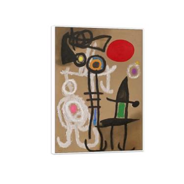 Imagem de MUHJDYC Joan Miró Imagem de arte de parede em tela - reprodução de obras de arte famosas abstratas - pinturas com moldura branca para decoração de sala de estar (pessoas e pássaros) 60 x 85 cm - 23 x