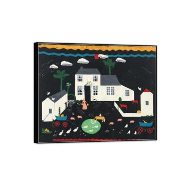 Imagem de Grandma Moses Pictures-Famous Canvas Prints-Black Frame Wall Art Painting para sala de estar quarto decoração de casa (fazenda) 20x25cm-8x10in