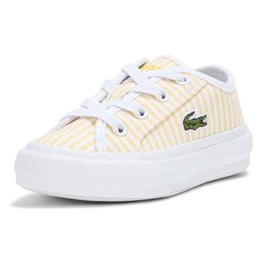 Imagem de Lacoste Tênis unissex para bebês, Listras amarelo claro/branco, 20