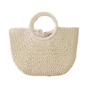 Imagem de Bolsa Feminina de Palha Tecida - Grande Capacidade, Estilo Meia Lua, A