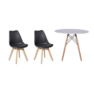 Imagem de Kit Mesa Jantar Eiffel 120cm Branca + 02 Cadeiras Leda Preta