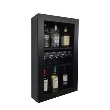Imagem de Bar Adega Peq Para Vinhos E Bebidas Cristaleira Suspenso De Parede Para Sala Estar Ou Jantar Preto