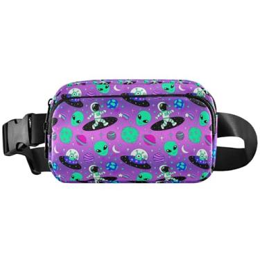 Imagem de Pochete floral de papoula roxa para mulheres, brilhante, em todos os lugares, bolsa de cinto, bolsas de cintura à prova d'água para homens, Astronautas Alien Space Roxo, 8 x 5.3 x 2.3 inch, Estampa