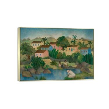 Imagem de Tarsila do Amaral Famosas Impressões em Tela-Imagem arte parede lona-Moldura Prata Pintura decoração quarto Sala de estar(paisagem com lavadeira) 50x70cm-19x27in