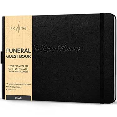 Imagem de Skyline Livro de convidados funerários para serviços memoriais e funerários – Livro de login de convidado em memória amorosa para funerais – 738 entradas de convidados com nome e endereço, 129 páginas, capa dura, 10 x 7 polegadas (preto)