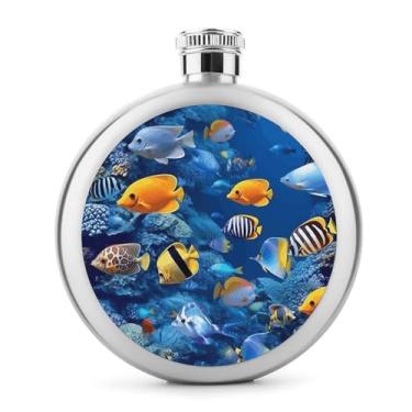 Imagem de Cantil de aço inoxidável, estampa de peixes tropicais, clássico, cantil, garrafa de viagem, portátil, garrafa de metal