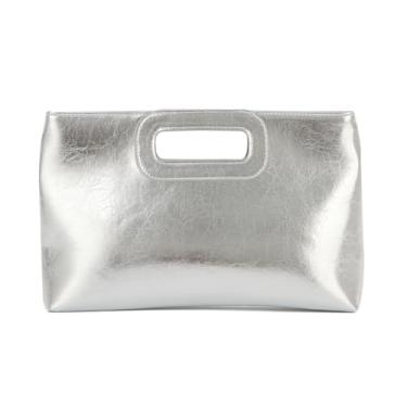 Imagem de LUI SUI Bolsa de mão feminina moderna de couro PU para noite com corrente para formatura de casamento formal, Prata, One Size