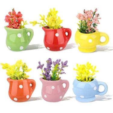 Imagem de Solaradgy 6Pcs Mini Vase Magnets for Fridge, Mini Ceramic Vase Magnets Colorful Ceramic Polka Dot Planters with Artificial Flowers, Cute Refrigerator Magnet for Kitchen, Office, Locker, or Whiteboard