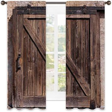 Imagem de Cortinas blackout rústicas para quarto - Cortinas escurecidas com isolamento térmico para sala de estar, L 250 x C 213 cm marrom bege