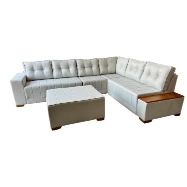 Imagem de Sofá de Canto 5 Lugares com Puff Malibu Linho Bege