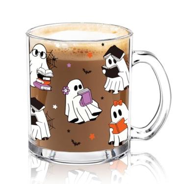 Imagem de Whaline Canecas de café de vidro de Halloween com alça canecas de café assustadoras fofas canecas de bebida fantasma e livro para bebidas quentes e frias, festa de férias em casa