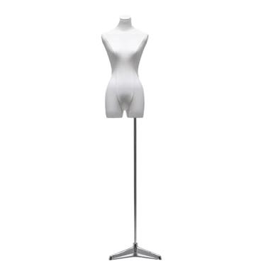 Imagem de Mannequin Manequim 61”-77” Altura ajustável Vestido feminino Modelo Exibição Torso Corpo Tripé Suporte de roupas Formas, destacável(White)