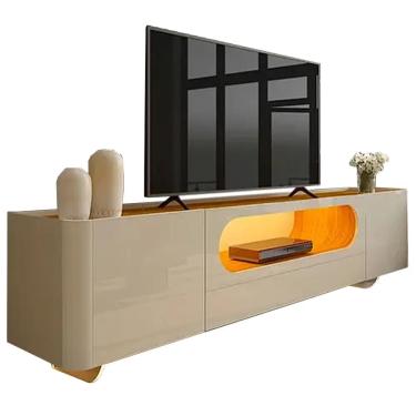 Imagem de Rack Nobre com Pés de Vidro para TV até 85 Polegadas 2 Portas 1 Gaveta com LED Gelius Cor Off White Nature