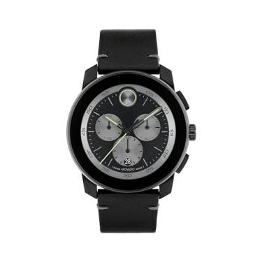 Imagem de Movado Relógio esportivo masculino Bold TR90 - Movimento cronógrafo de quartzo suíço, pulseira de couro - Resistência à água de 3 ATM - Relógio moderno de luxo para ele - 43,50 mm, Preto