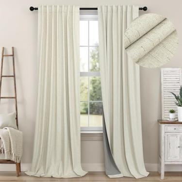 Imagem de Cortinas blackout bege creme 228 cm de comprimento cortinas grossas de linho para portas de vidro deslizantes linda cortina preta para quarto de berçário, bolso traseiro de aba estética, drapeado