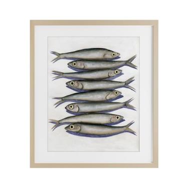 Imagem de Stupell Industries Impressão emoldurada de bétula de peixe anchova empilhada sob vidro por Michael Willett, 40,6 x 33,5 cm