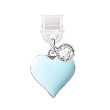 Imagem de ELISE & FONDA TP847 Tipo-C porta de carregamento plugue antipoeira Little Love Heart pingente de celular para iPhone 15/16/Samsung/OnePlus/Xiaomi/oppo telefones Android (azul)