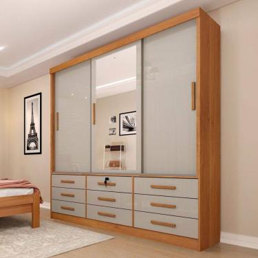 Imagem de Guarda-Roupa Casal Essesnce 3 Portas 9 Gavetas com Espelho Cinamomo/Off White - Pnr Móveis